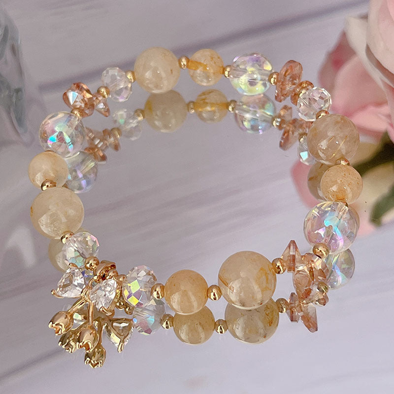 Colorful Natural Stone Crystal Pearl Bracelet Set for Fashionable Girls