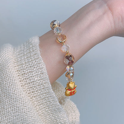 Colorful Beryl Bracelet with Metal Weaving and Zircon Butterfly