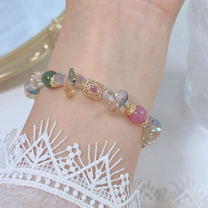 Colorful Beryl Elastic Bead Bracelet with Sparkling Crystal Chips