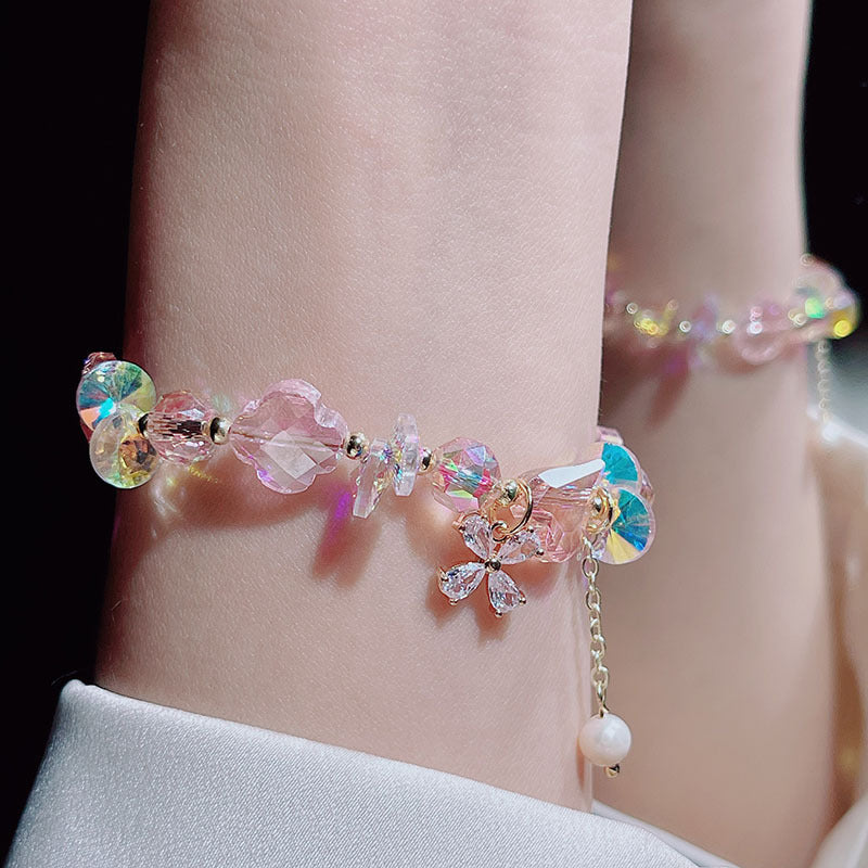 Sparkling Crystal Bracelet with Zircon Flower Pendant