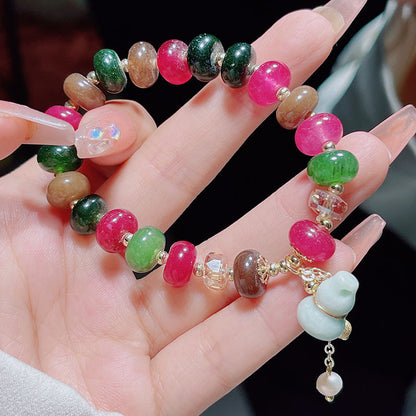 Colorful Natural Stone Abacus Bead Bracelet Literary Retro Gourd Pendant