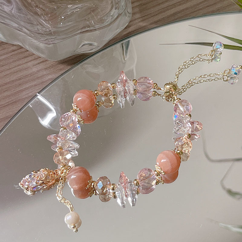 Colorful Natural Stone Crystal Pearl Bracelet Set for Fashionable Girls