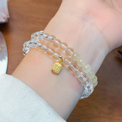 Minimalist Double Loop Citrine Bracelet with 6MM Crystal Beads