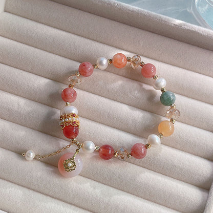 Natural Stone Colorful Beaded Bracelet Handcrafted Lucky Agate