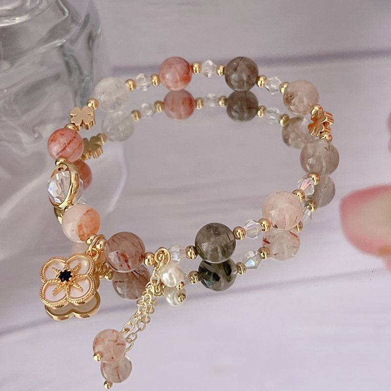 Colorful Natural Stone Crystal Pearl Bracelet Set for Fashionable Girls