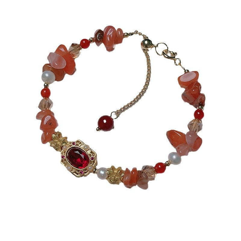 Sunset Red Agate Pearl Bracelet