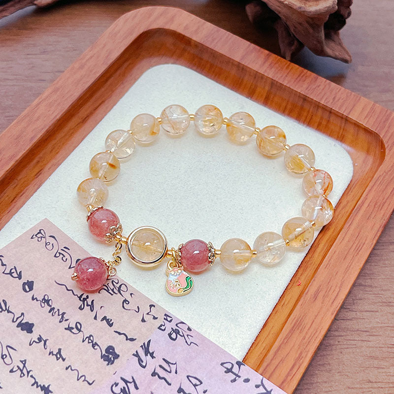 Natural Yellow Tower Crystal Bead Bracelet Women's Premium Tiger Eye Stone Bracelet