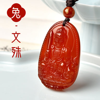 Natural Red Agate Zodiac Guardian Necklace