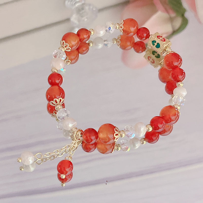 Red Agate Green Agate Pearl Bracelet