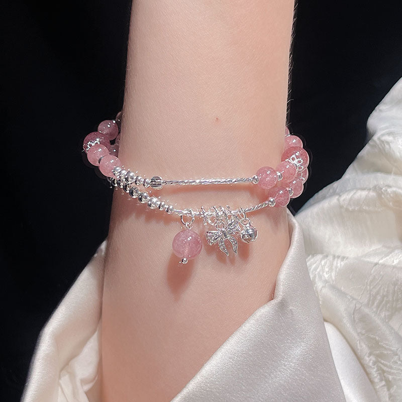 Delicate Sweet Pink Double-layer Strawberry Crystal Bracelet