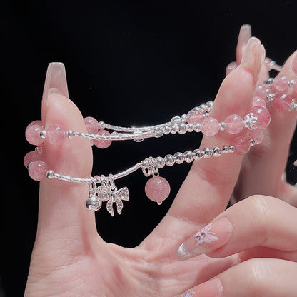 Delicate Sweet Pink Double-layer Strawberry Crystal Bracelet