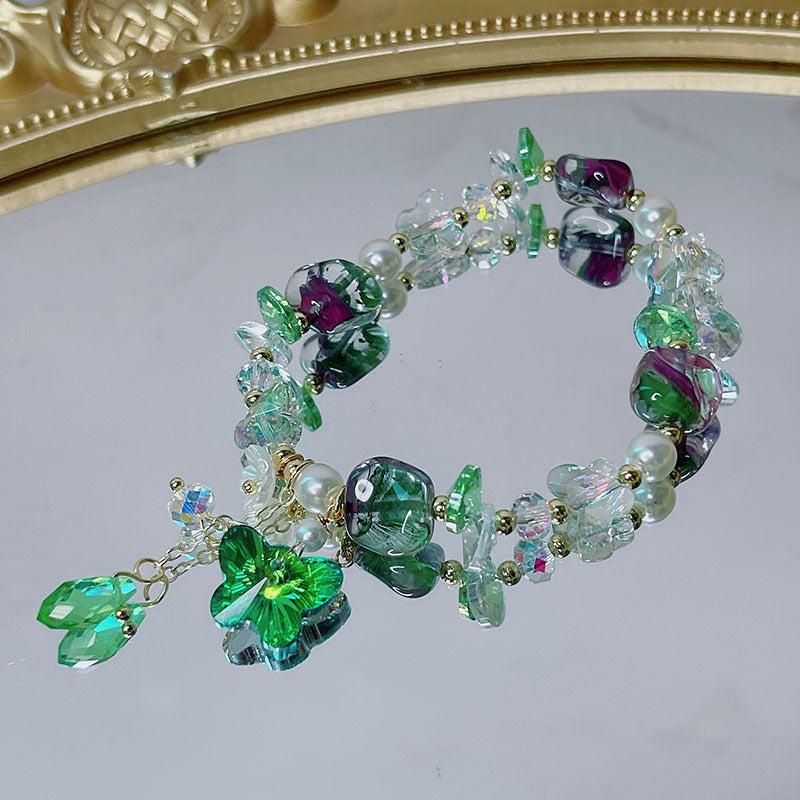 Crystal Glass Bead Butterfly Flower Bracelet