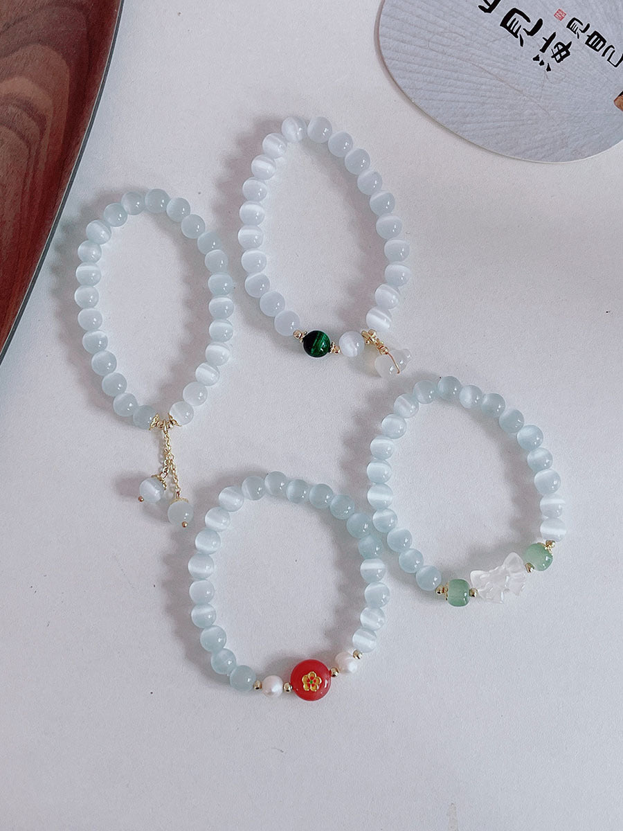 Natural Agate Friendship Bracelet with Butterfly Knot for Besties